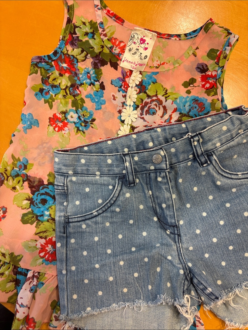 Bundle Hanna Andersson Polka Dot Jean Shorts & Jenna & Jessie Floral Top